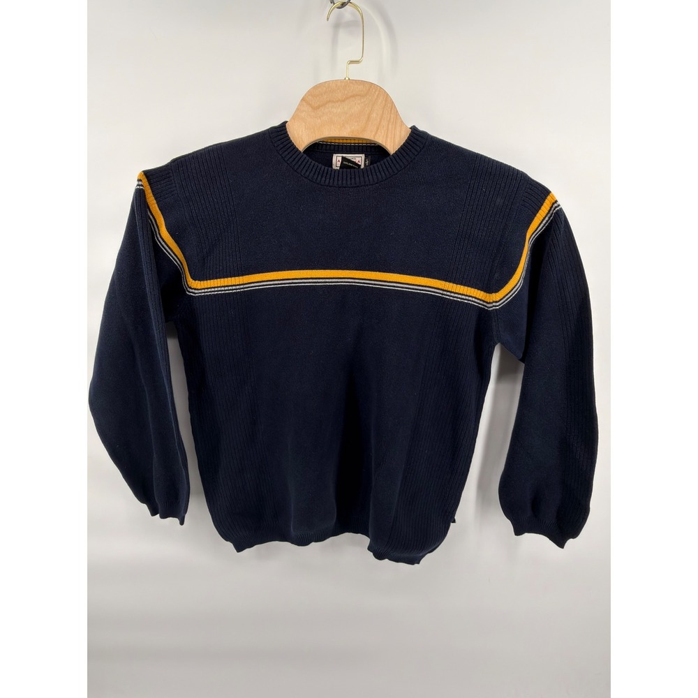 Vintage Arizona Jean Co Striped Ribbed Sweater Navy‎ Yellow Crewneck Mens Large